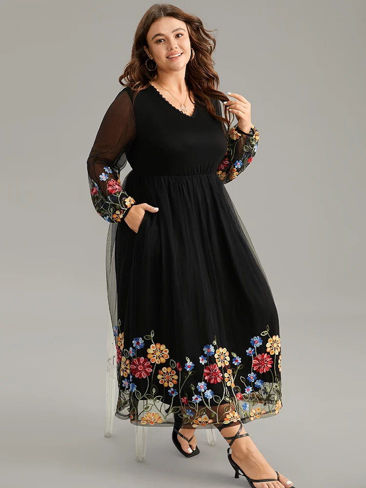 Floral Embroidered Crochet Lace Mesh Dress