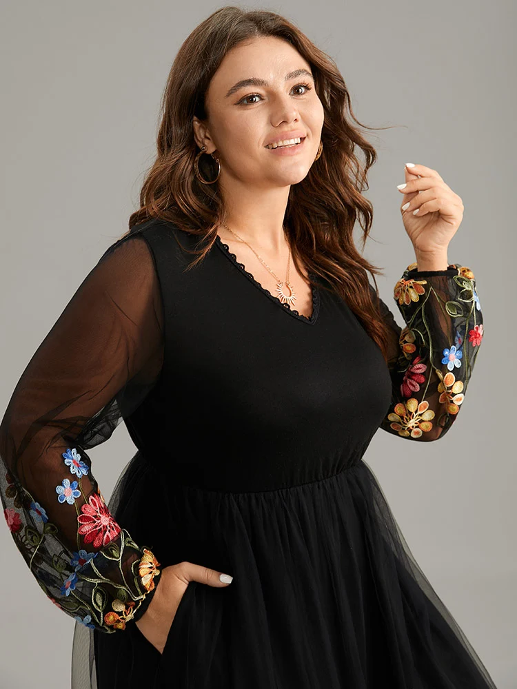 Floral Embroidered Crochet Lace Mesh Dress