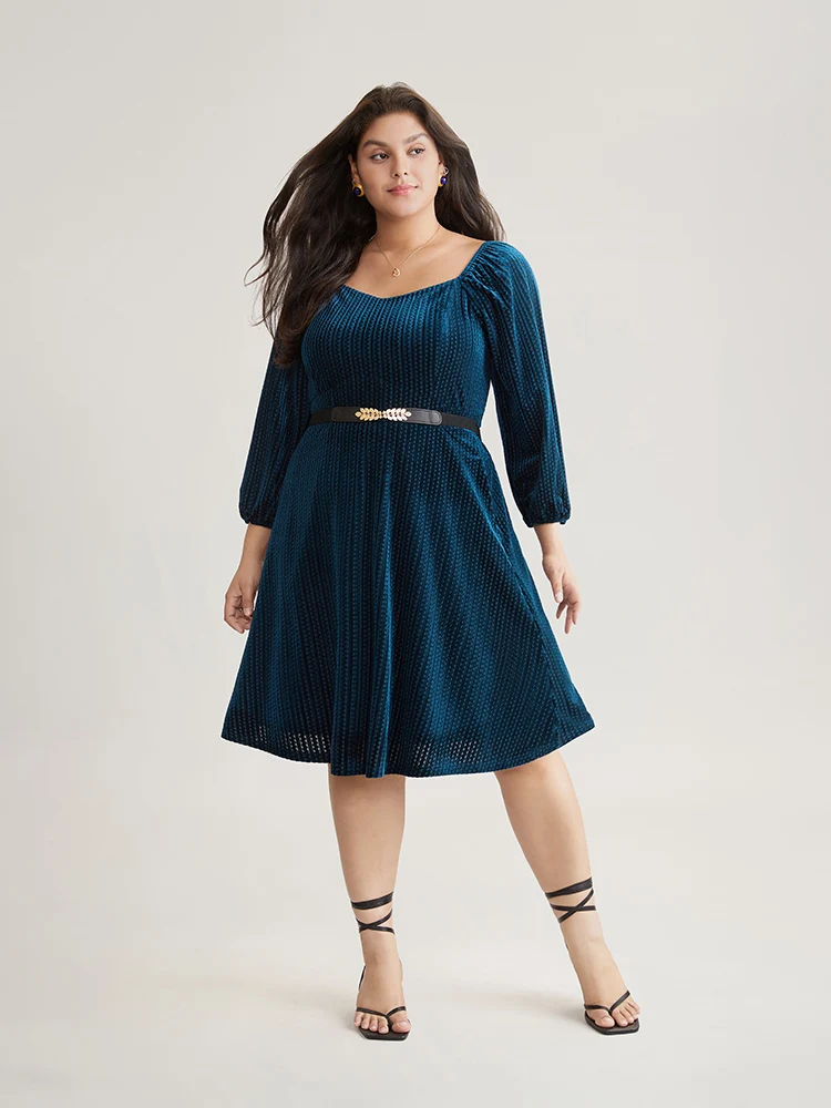 Velvet Plisse Pocket Square Neck Dress