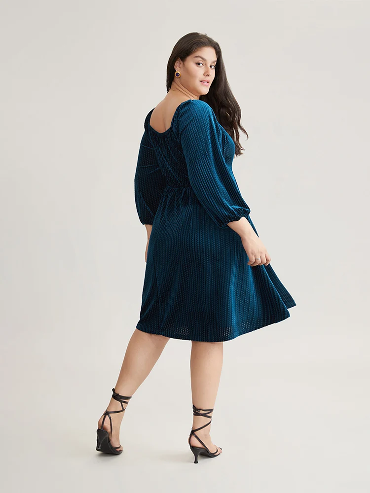 Velvet Plisse Pocket Square Neck Dress