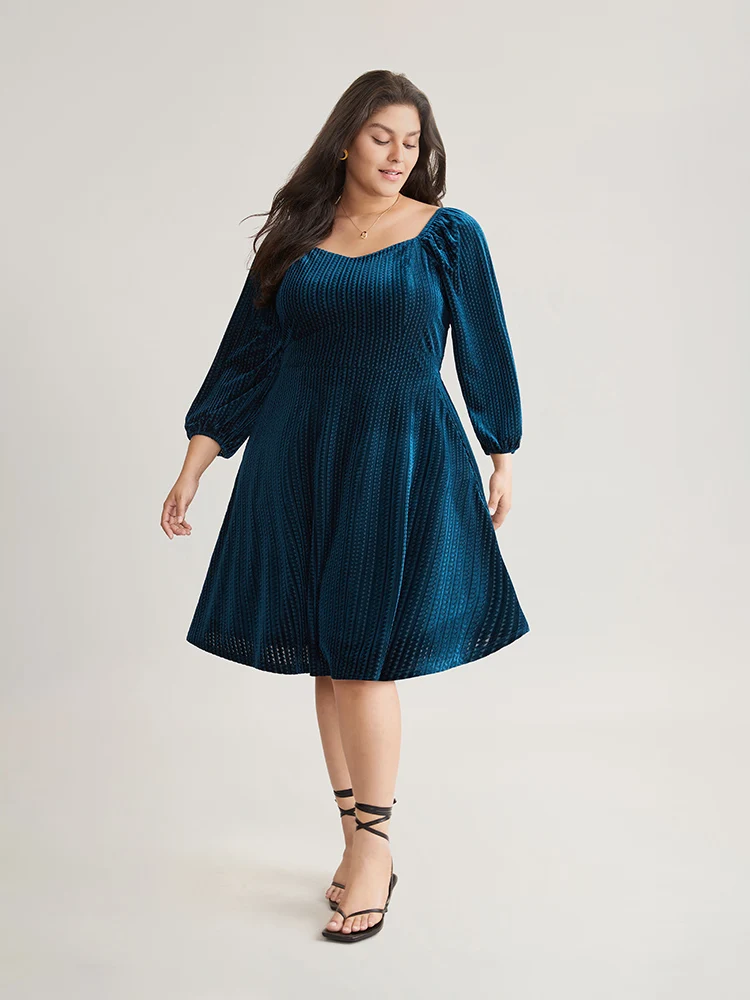 Velvet Plisse Pocket Square Neck Dress