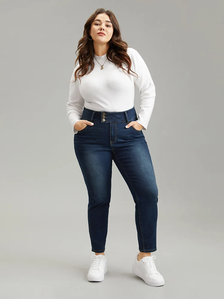 Button Down Pocket High Rise Dark Wash Jeans