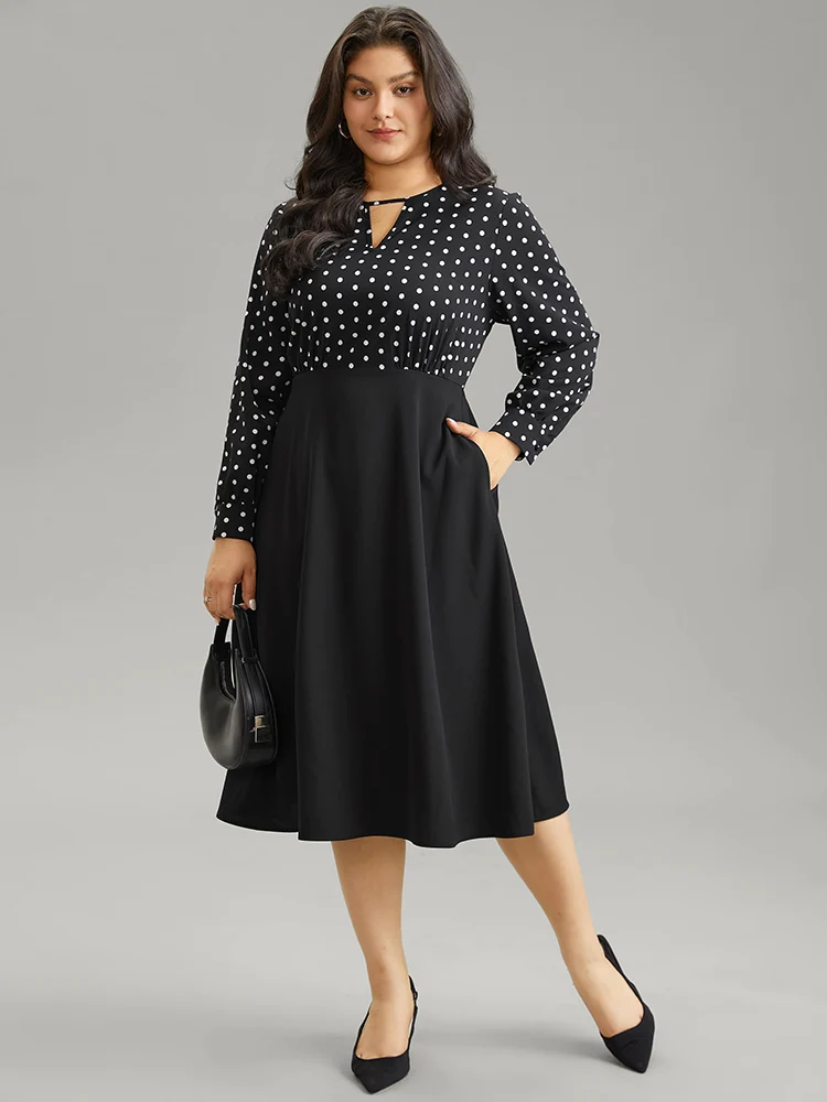 Polka Dot Keyhole Patchwork Dress