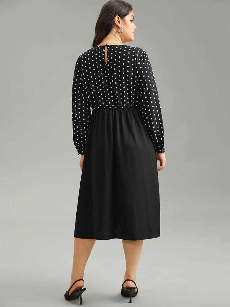 Polka Dot Keyhole Patchwork Dress