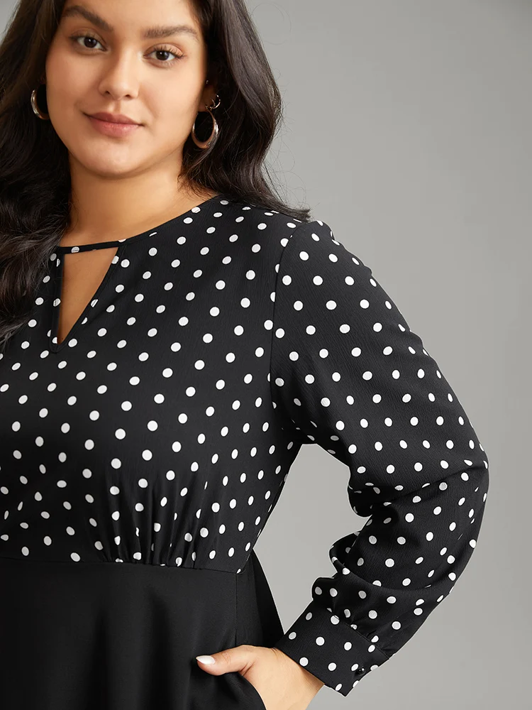 Polka Dot Keyhole Patchwork Dress