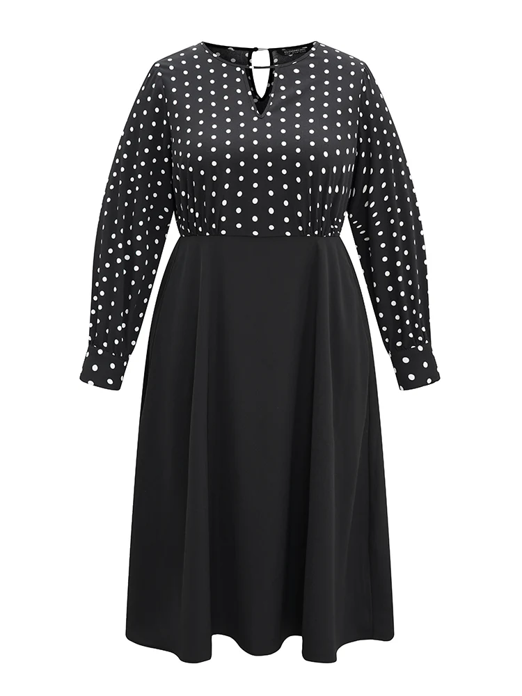 Polka Dot Keyhole Patchwork Dress