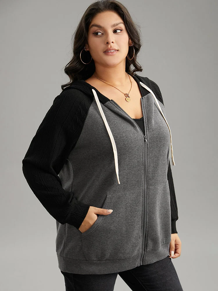 Two Tone Textured Jacquard Hooded Jacket