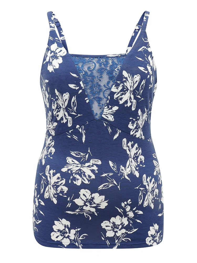Silhouette Floral Print Lace Panel Cami Sleep Top