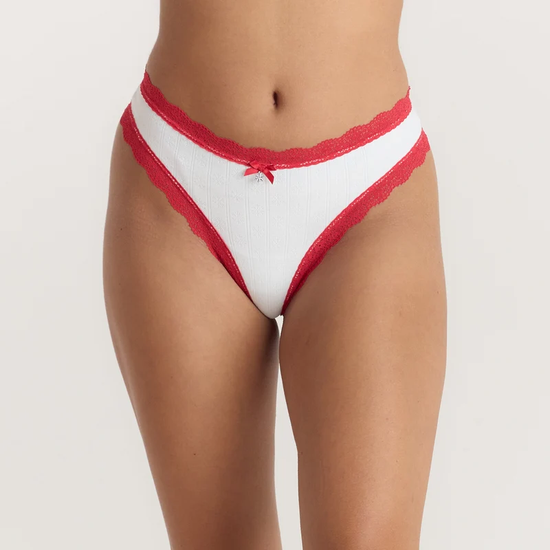 Lot de Strings Flocon de Neige (Pack de 2) - Rouge/Blanc