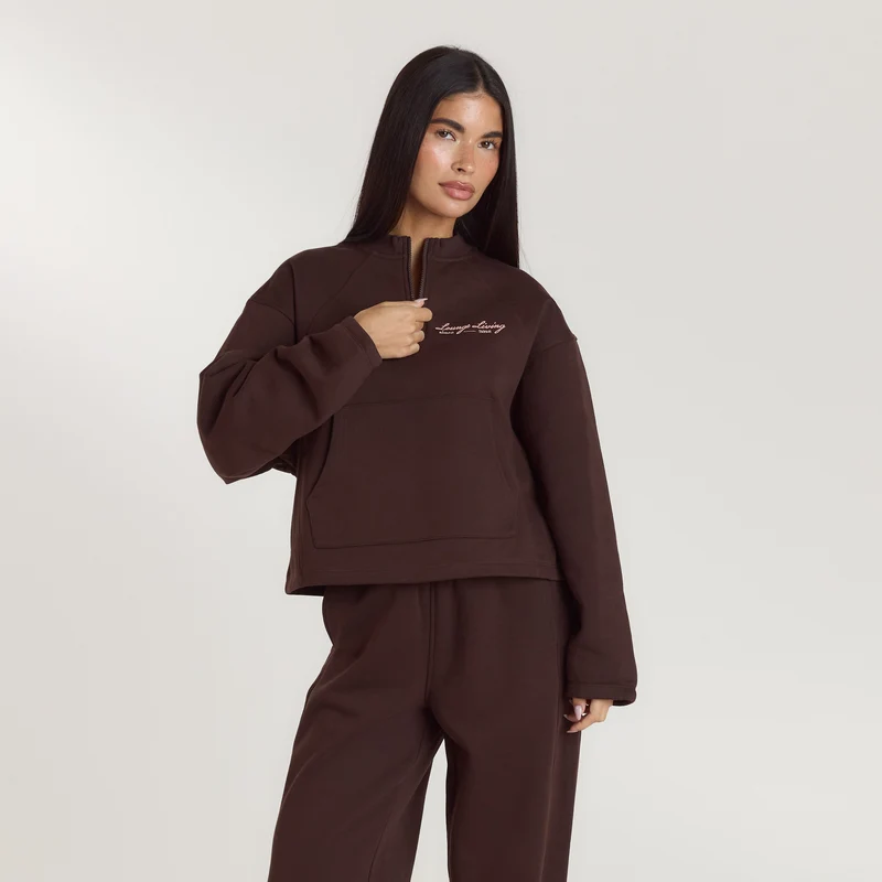 Pull avec Quart de Zip Lounge Living - Chocolat