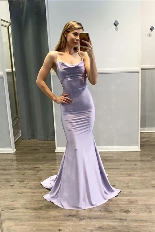 Robe de bal sirène élégante violet clair à bretelles spaghetti pour occasions spéciales