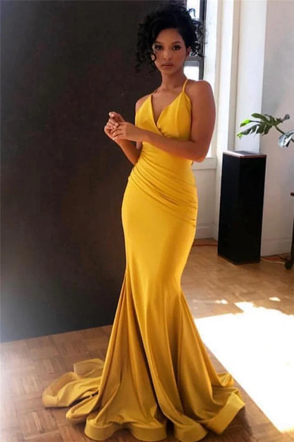 Robe de soirée longue sirène élégante à bretelles spaghetti pour bal de fin d'année et événements officiels