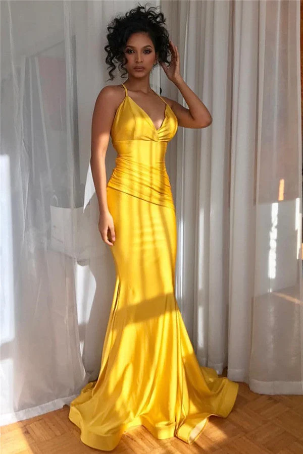 Robe de soirée longue sirène élégante à bretelles spaghetti pour bal de fin d'année et événements officiels