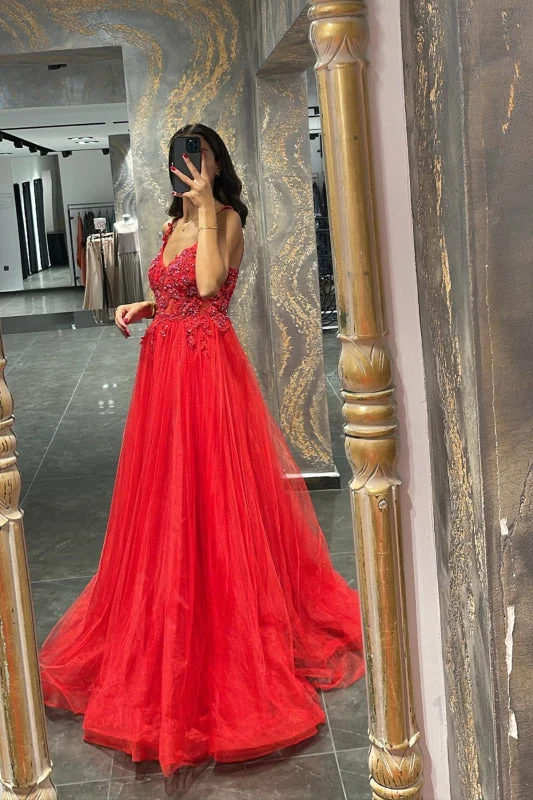 Robe de bal sirène élégante à bretelles spaghetti avec appliques et perles
