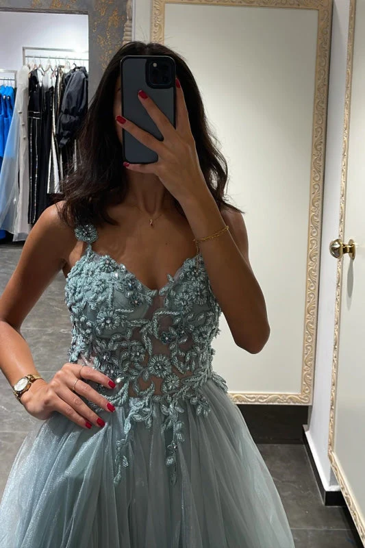 Robe de bal sirène élégante à bretelles spaghetti avec appliques et perles