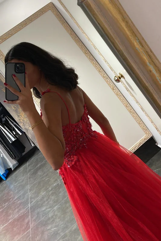 Robe de bal sirène élégante à bretelles spaghetti avec appliques et perles