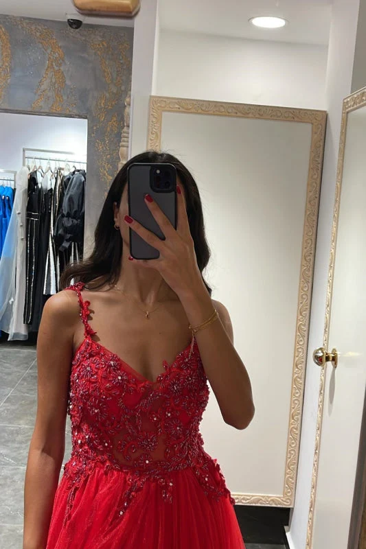 Robe de bal sirène élégante à bretelles spaghetti avec appliques et perles
