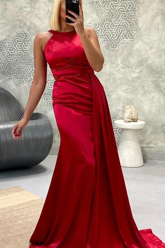 Robe de bal sirène longue et élégante, sans bretelles, avec plis