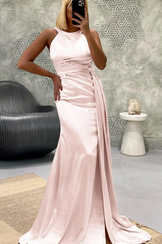 Robe de bal sirène longue et élégante, sans bretelles, avec plis