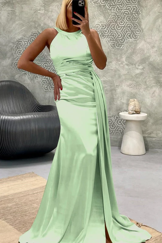 Robe de bal sirène longue et élégante, sans bretelles, avec plis