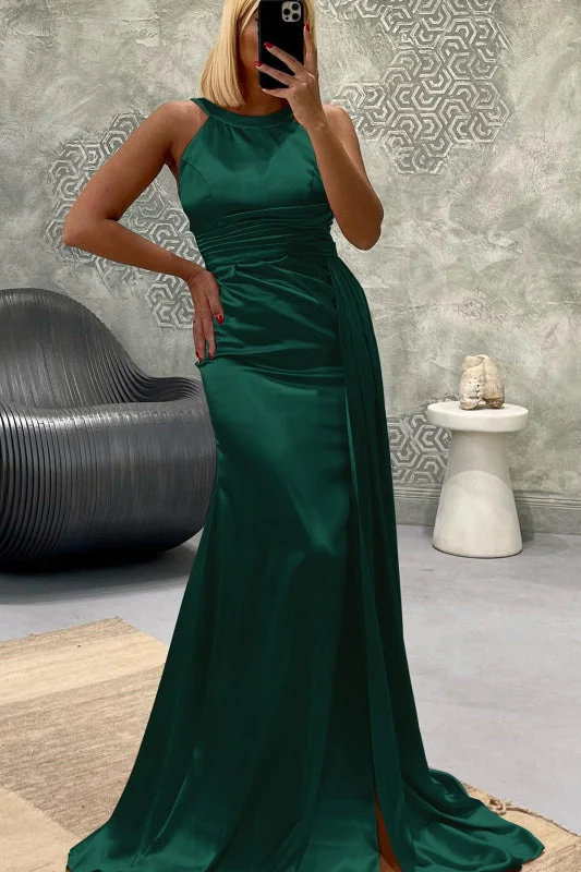 Robe de bal sirène longue et élégante, sans bretelles, avec plis