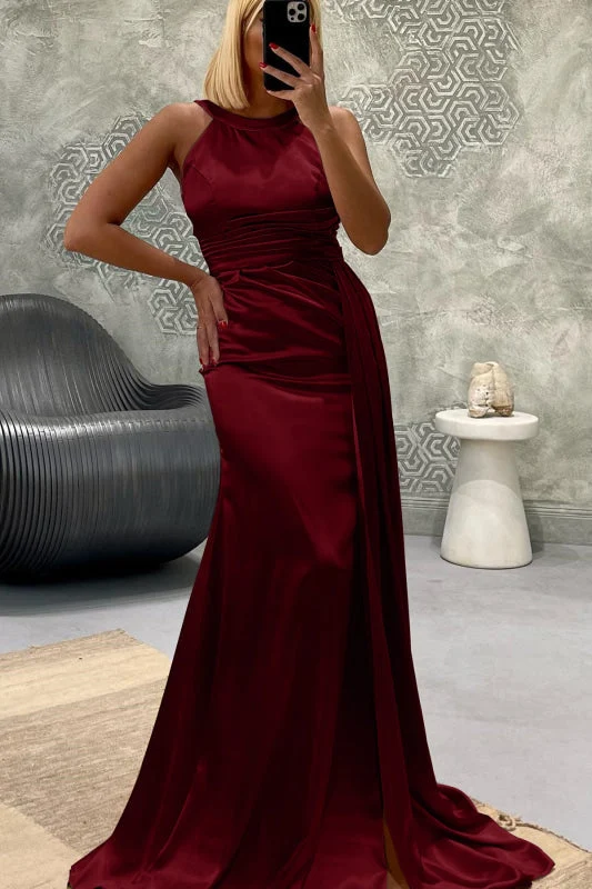 Robe de bal sirène longue et élégante, sans bretelles, avec plis