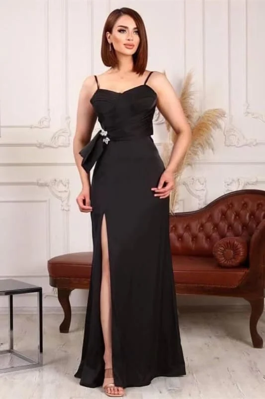 Robe de bal sirène élégante à bretelles spaghetti et fente pour les occasions spéciales