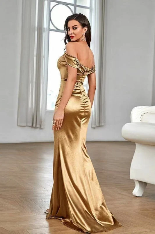 Robe de bal sirène élégante, plissée, épaules dénudées, fendue jusqu'aux cuisses, longue robe de soirée