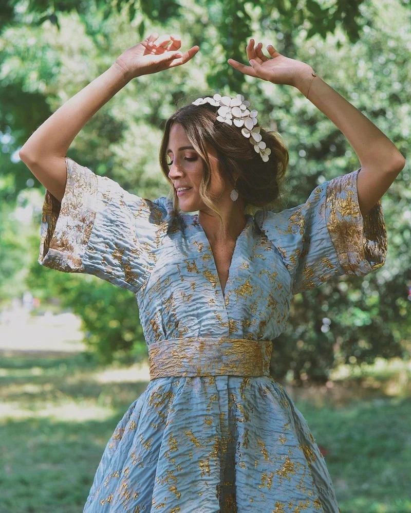 Robe longue jacquard bleu ciel