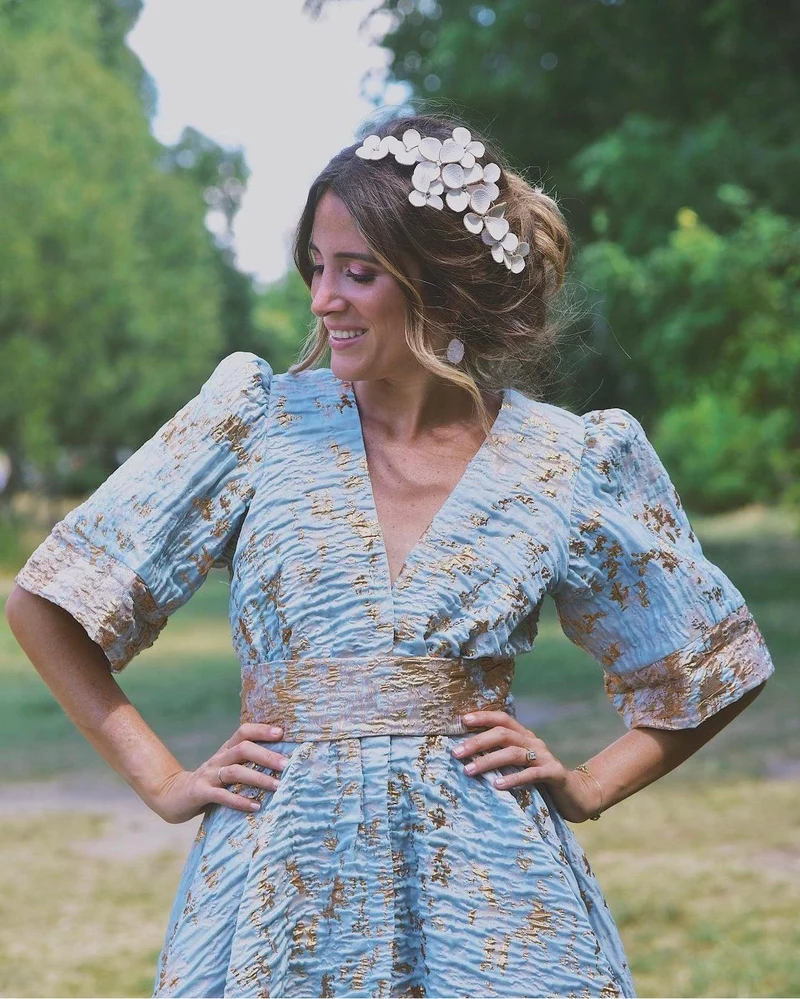Robe longue jacquard bleu ciel