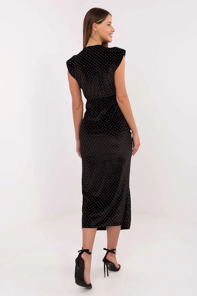 Robe de soirée chic fendue noire midi