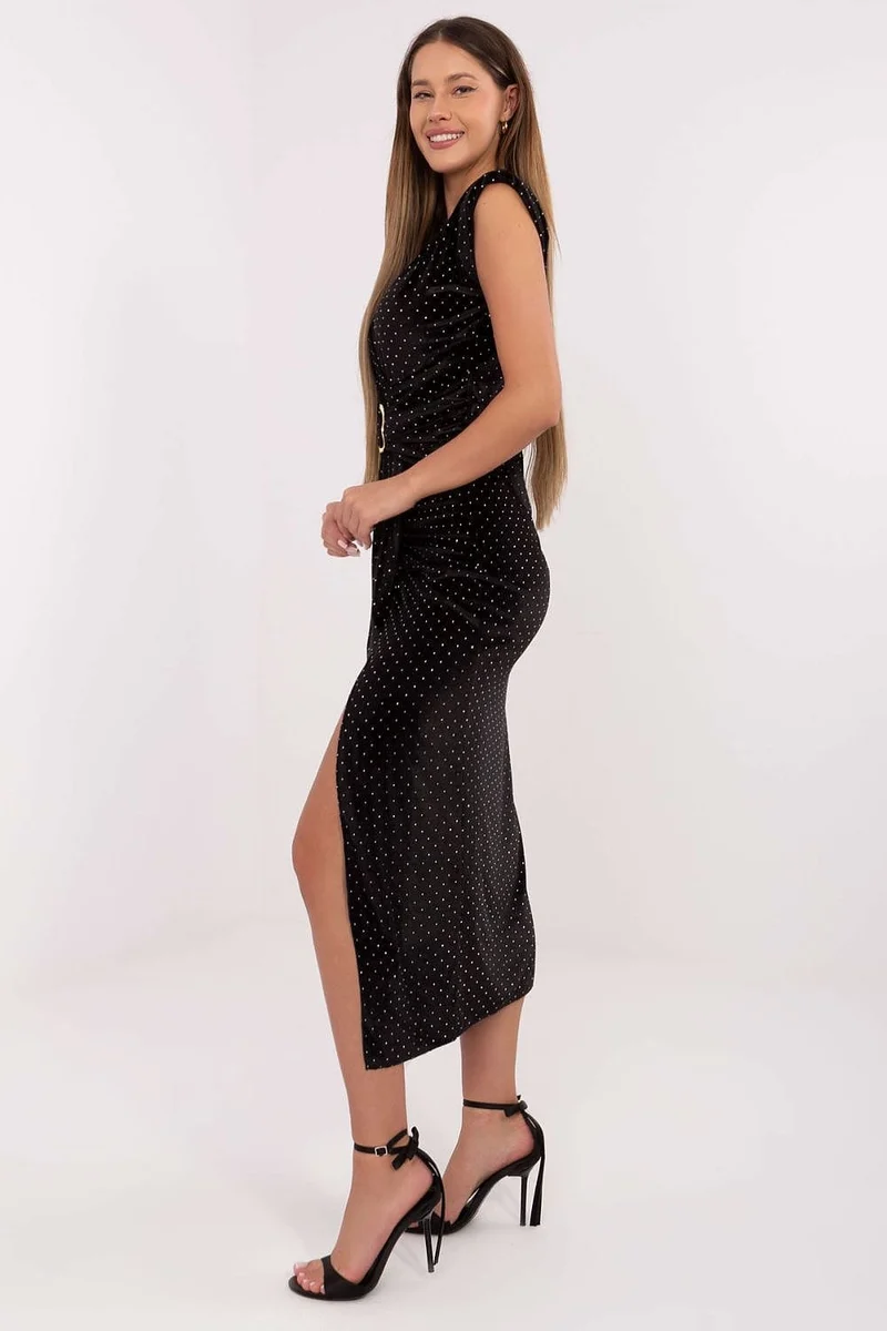 Robe de soirée chic fendue noire midi