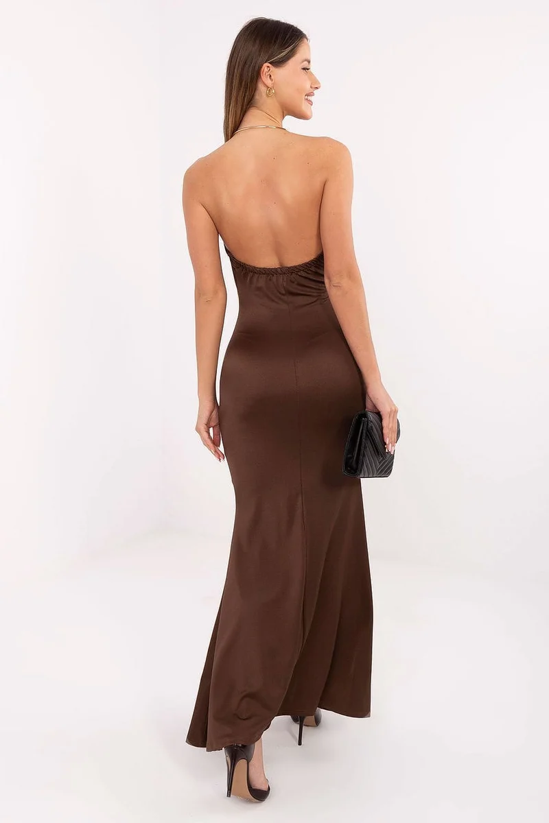 Robe de soirée longue dos nu chocolat