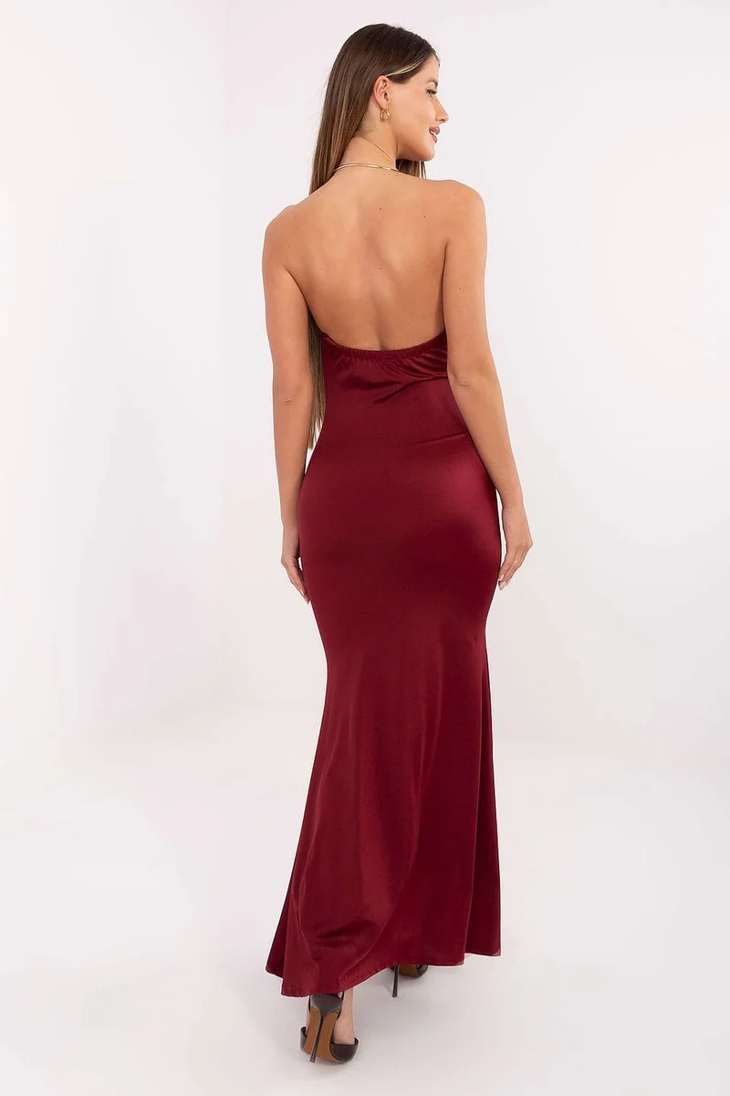 Robe de soirée longue moulante bordeaux sans manches