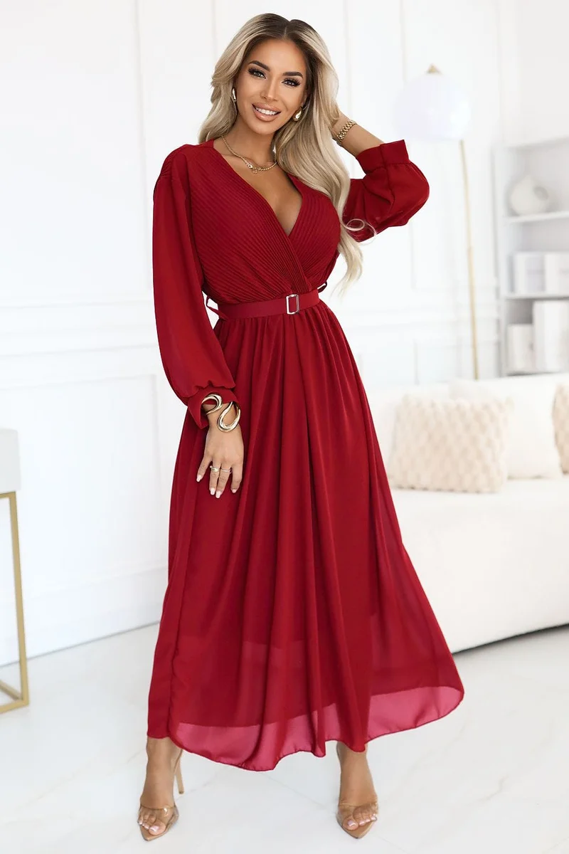Robe de soirée rouge longue ceinturée