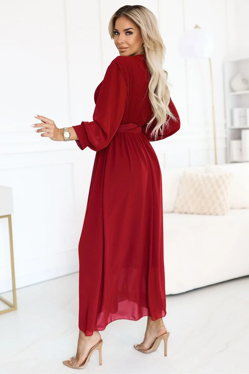 Robe de soirée rouge longue ceinturée
