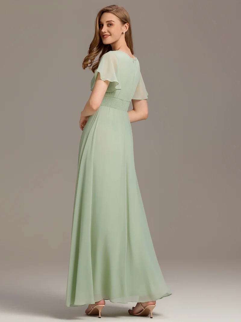 Robe de demoiselle d'honneur trapèze plissée en mousseline de soie simple, encolure ronde