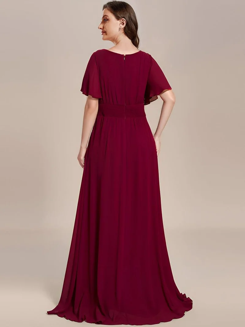 Robe de demoiselle d'honneur trapèze plissée en mousseline de soie simple, encolure ronde