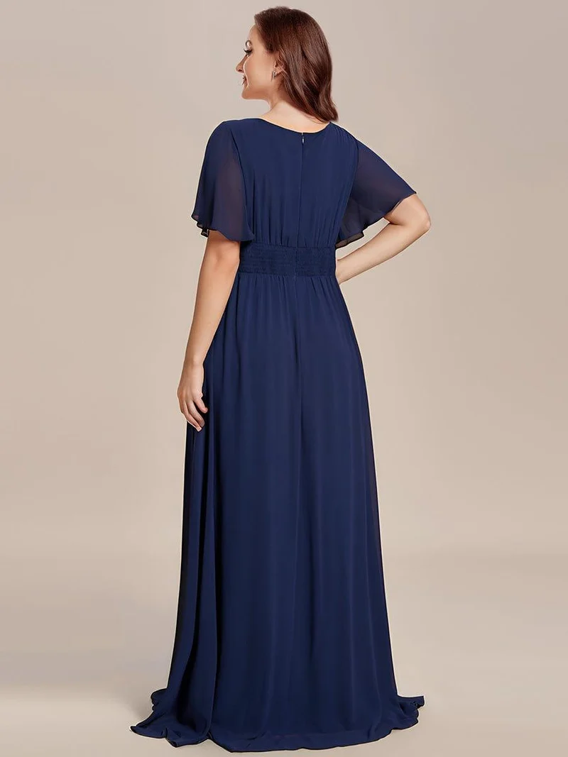 Robe de demoiselle d'honneur trapèze plissée en mousseline de soie simple, encolure ronde