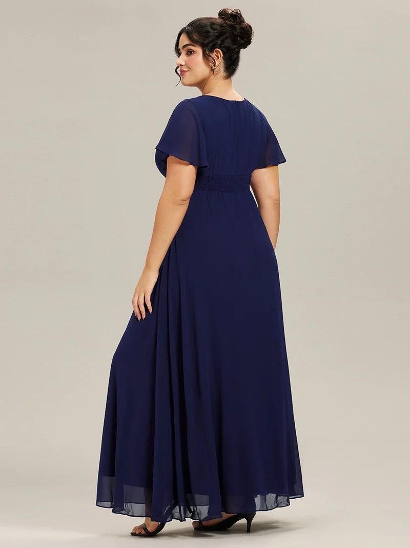 Robe de demoiselle d'honneur trapèze plissée en mousseline de soie simple, encolure ronde