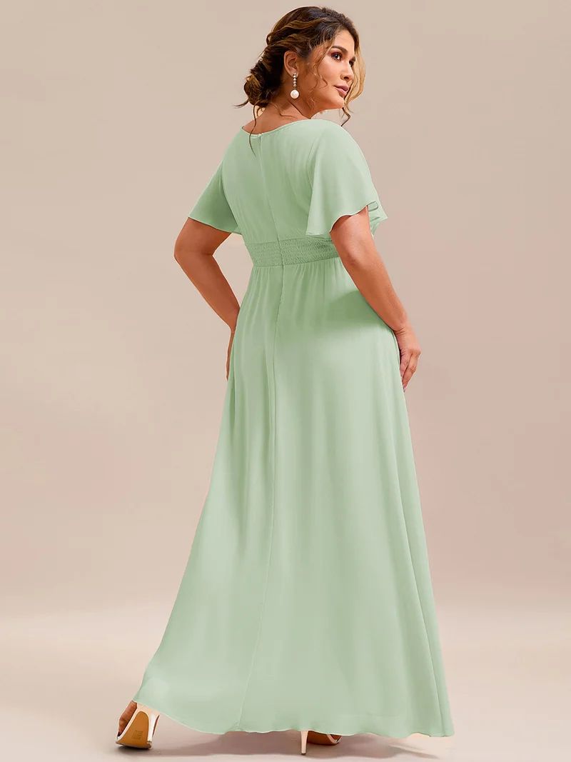 Robe de demoiselle d'honneur trapèze plissée en mousseline de soie simple, encolure ronde