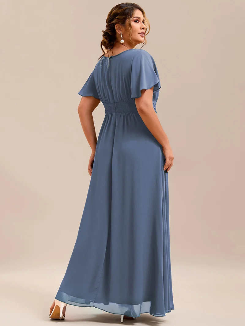 Robe de demoiselle d'honneur trapèze plissée en mousseline de soie simple, encolure ronde