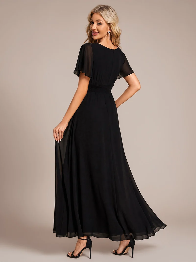 Robe de demoiselle d'honneur trapèze plissée en mousseline de soie simple, encolure ronde