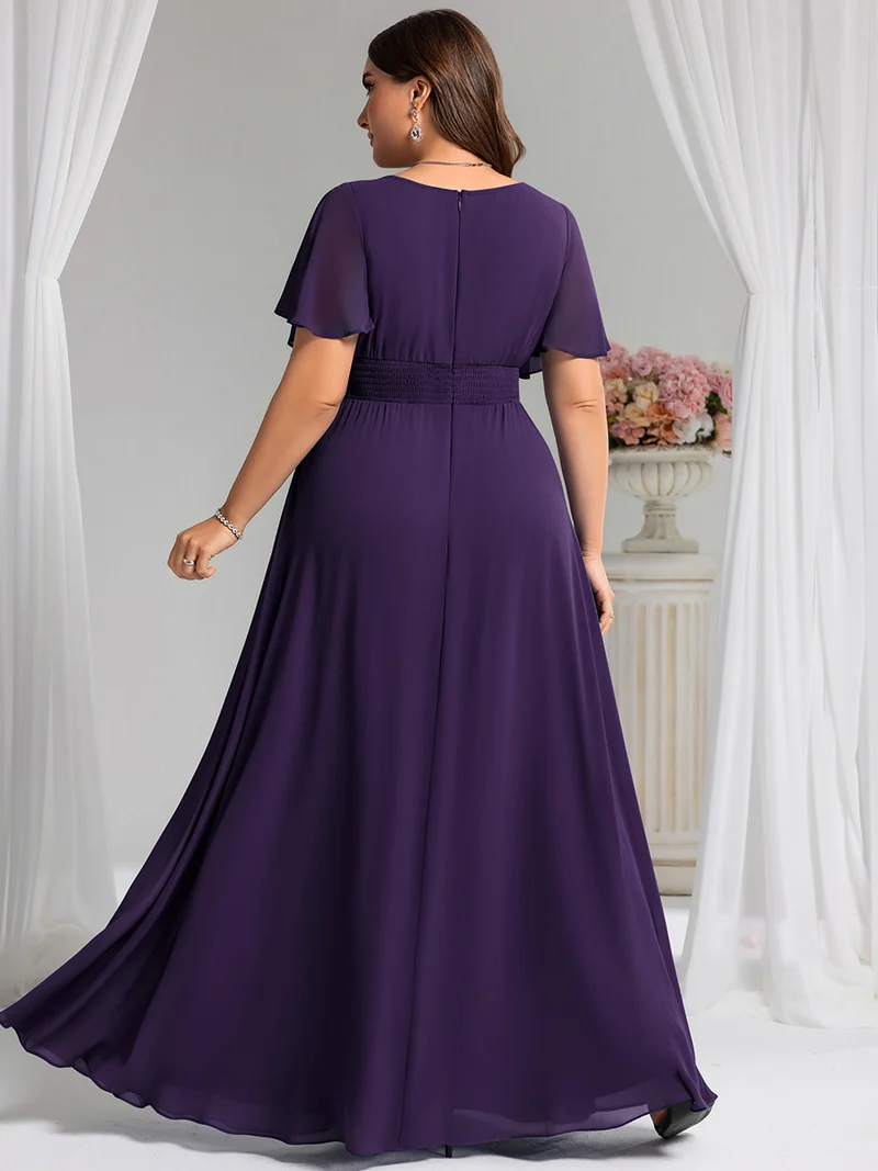 Robe de demoiselle d'honneur trapèze plissée en mousseline de soie simple, encolure ronde