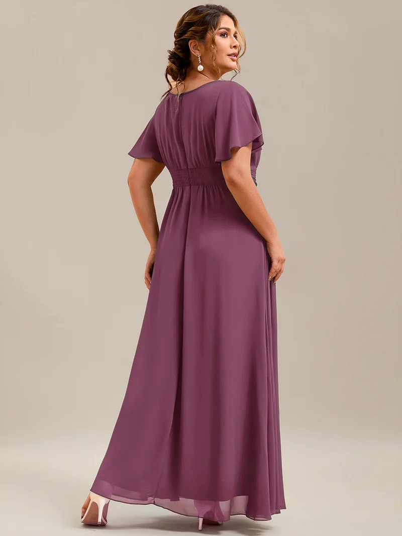 Robe de demoiselle d'honneur trapèze plissée en mousseline de soie simple, encolure ronde