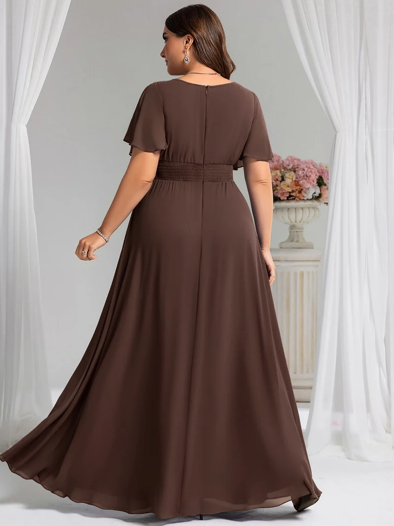 Robe de demoiselle d'honneur trapèze plissée en mousseline de soie simple, encolure ronde