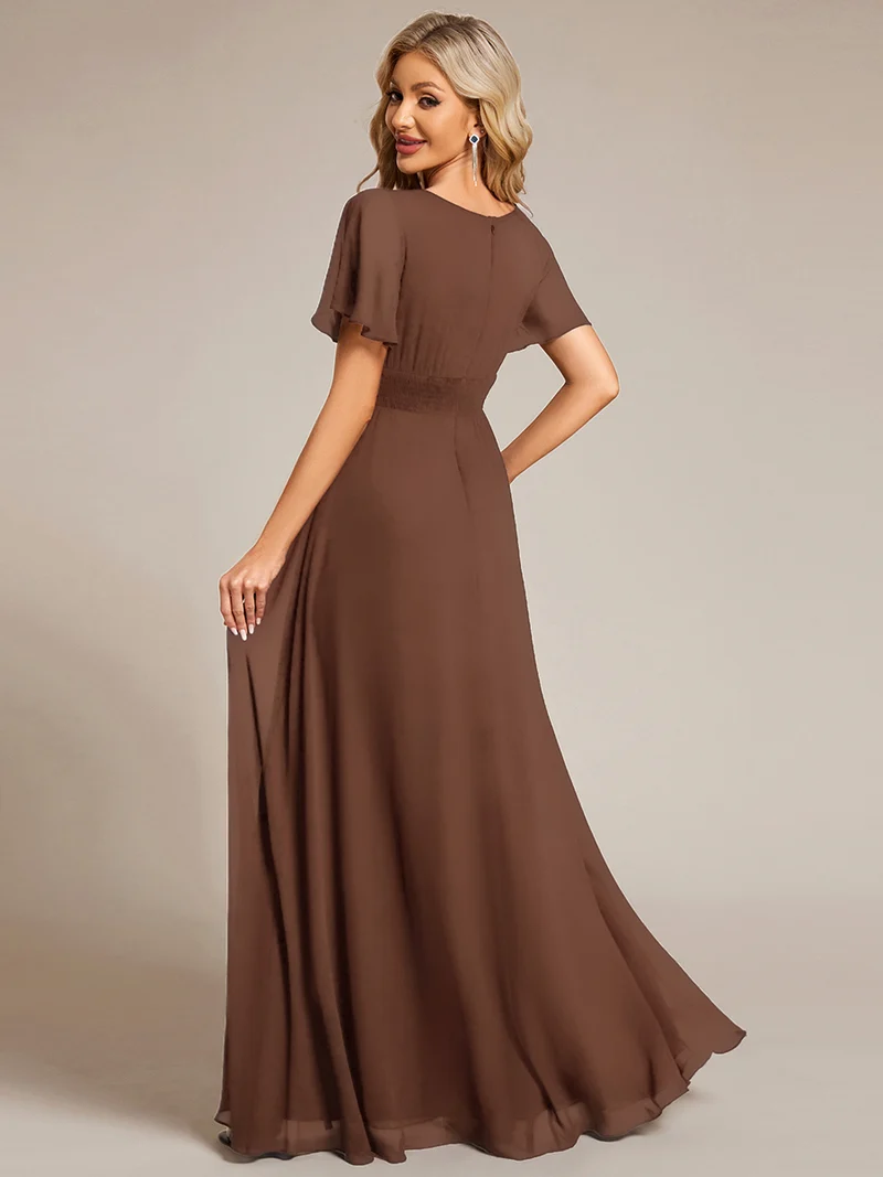 Robe de demoiselle d'honneur trapèze plissée en mousseline de soie simple, encolure ronde