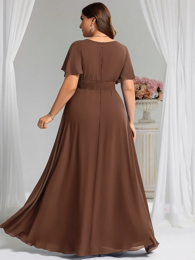 Robe de demoiselle d'honneur trapèze plissée en mousseline de soie simple, encolure ronde