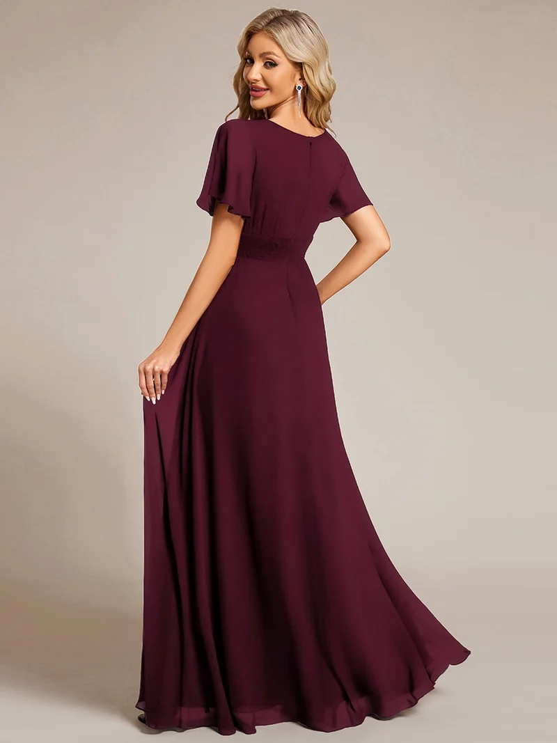 Robe de demoiselle d'honneur trapèze plissée en mousseline de soie simple, encolure ronde