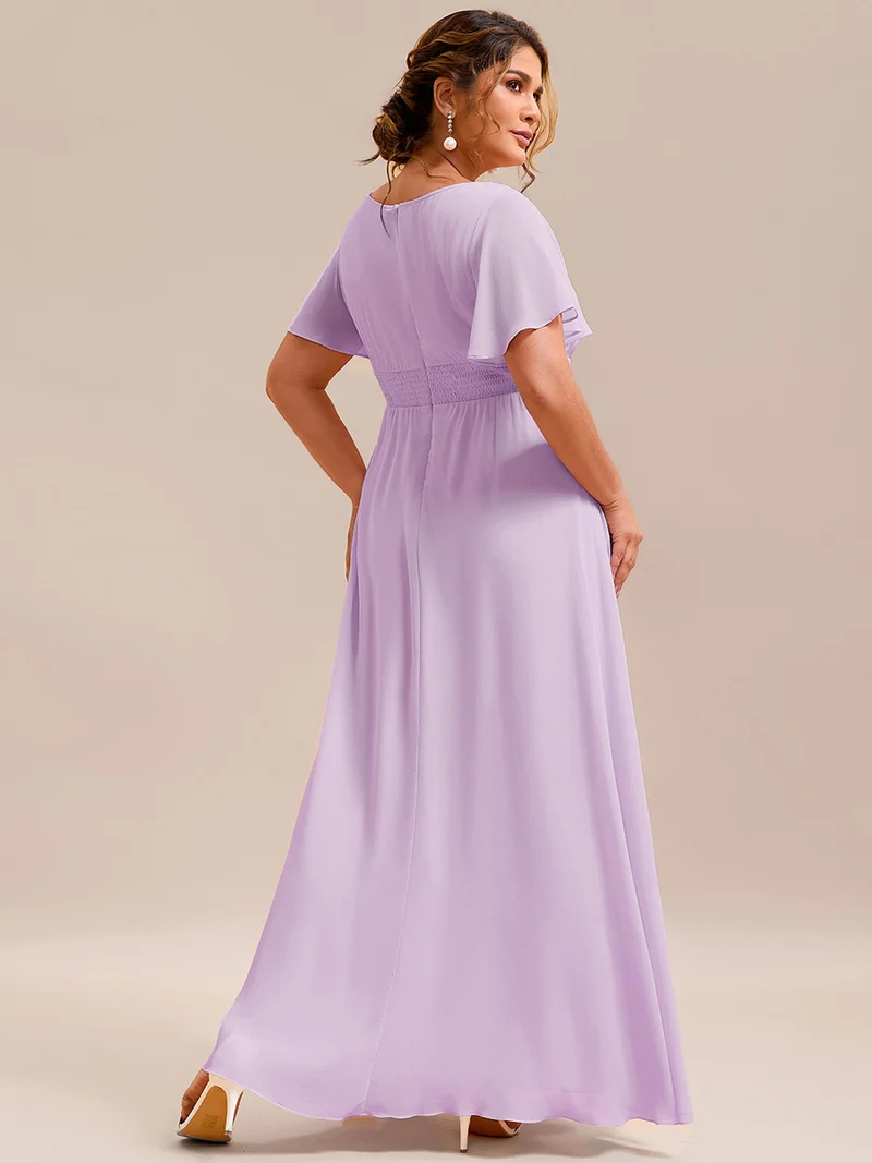 Robe de demoiselle d'honneur trapèze plissée en mousseline de soie simple, encolure ronde
